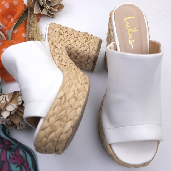 Lulus Shoes - Lulu's White Woven Platform Mule Sandals Sz 8